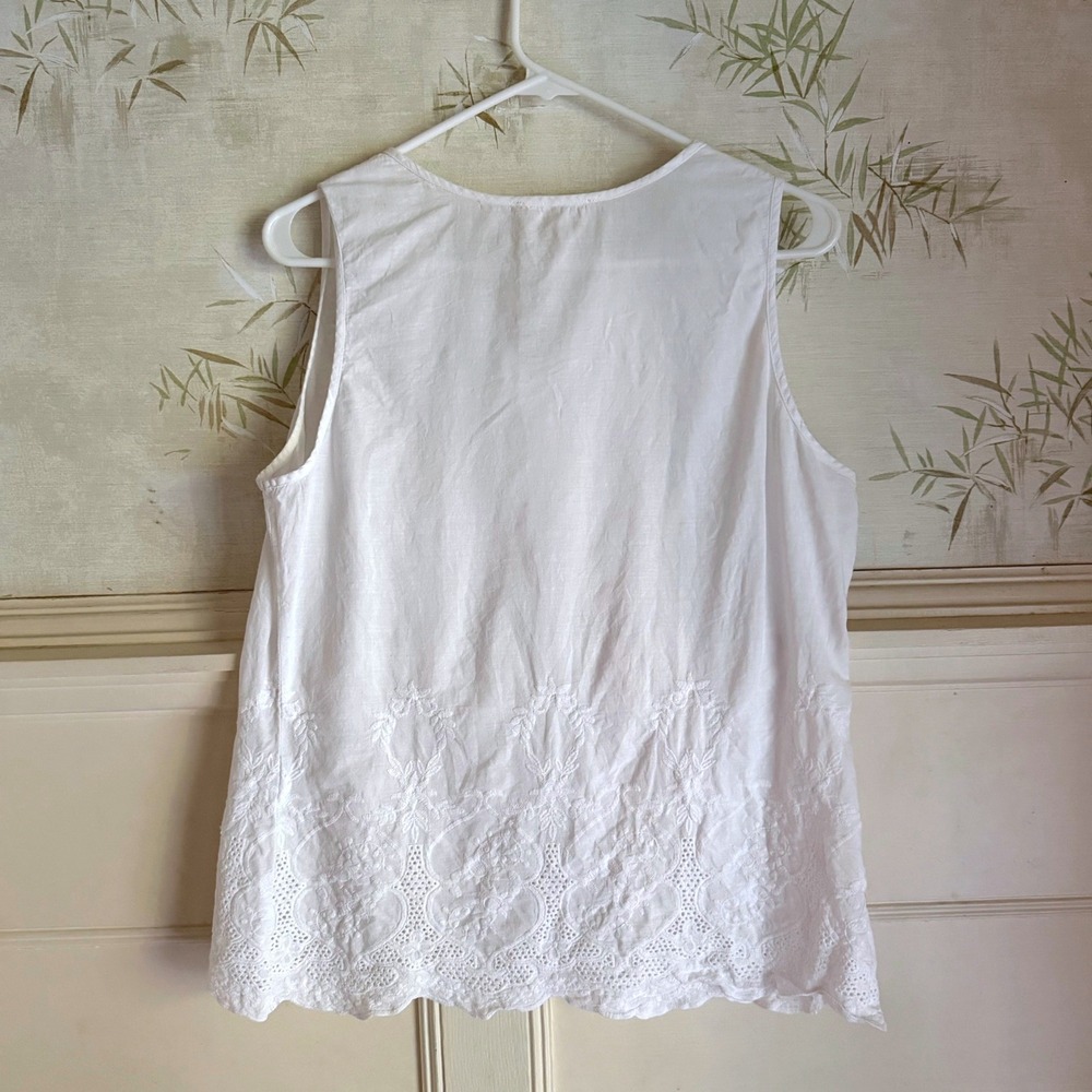 Solitaire White Tank Top 100% Cotton Embroidered Eyelet Cottagecore Beach XL - Picture 3 of 5